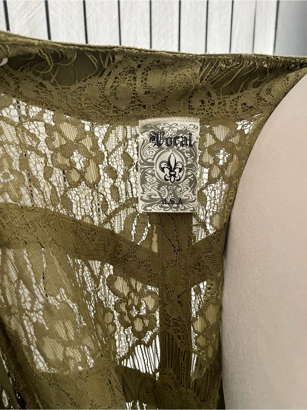 Vocal Olive Green Fringe Lace-Up Leather Jacket - Picture 6 of 8